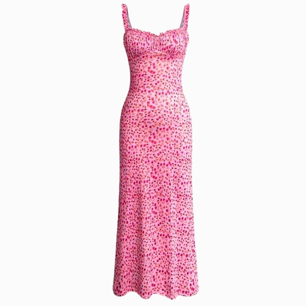 NWT Commense Maxi Milk Maid Bodycon Nylon Ditsy Floral